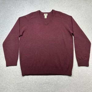 LL Bean Lambswool Sweater XL Tall Maroon Classic Style Timeless Vneck Dad